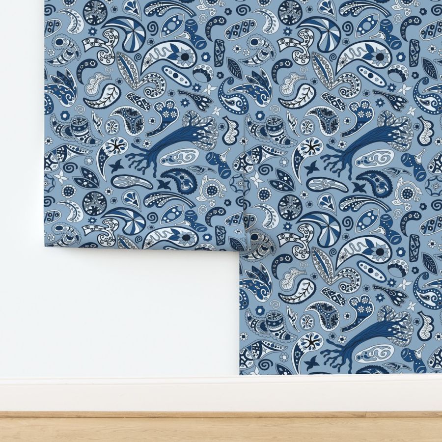 new paisley monotone blue