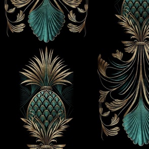 Faded Luxury Gold Teal Art Deco Pineapple Pattern Black