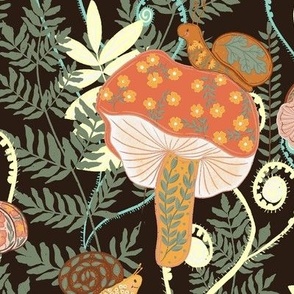 Fungi Forest, Floral Mushrooms, Boho Nature, Colorful Mushrooms, Snails and Slugs, Whimsical Outdoors, Pink and Brown, Yellow and Green