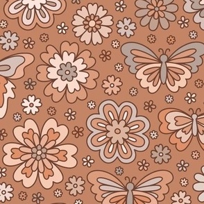 Butterfly Floral: Brown Neutrals (Medium Scale)