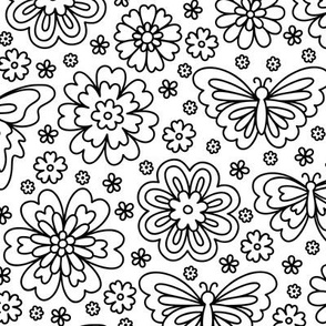 Butterfly Floral: Black Outlines (Medium Scale)