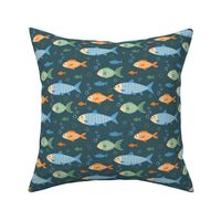 Cute Fish on Dark Teal (Small Scale)
