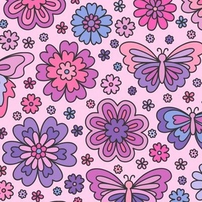 Butterfly Floral: Pinks & Purples (Medium Scale)