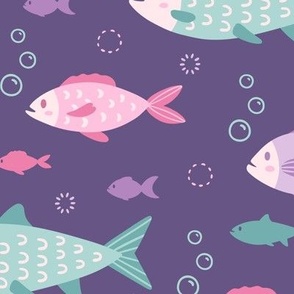 Cute Fish on Purple (Large Scale)