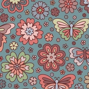 Butterfly Floral: Vintage Fabric Colorway (Medium Scale)