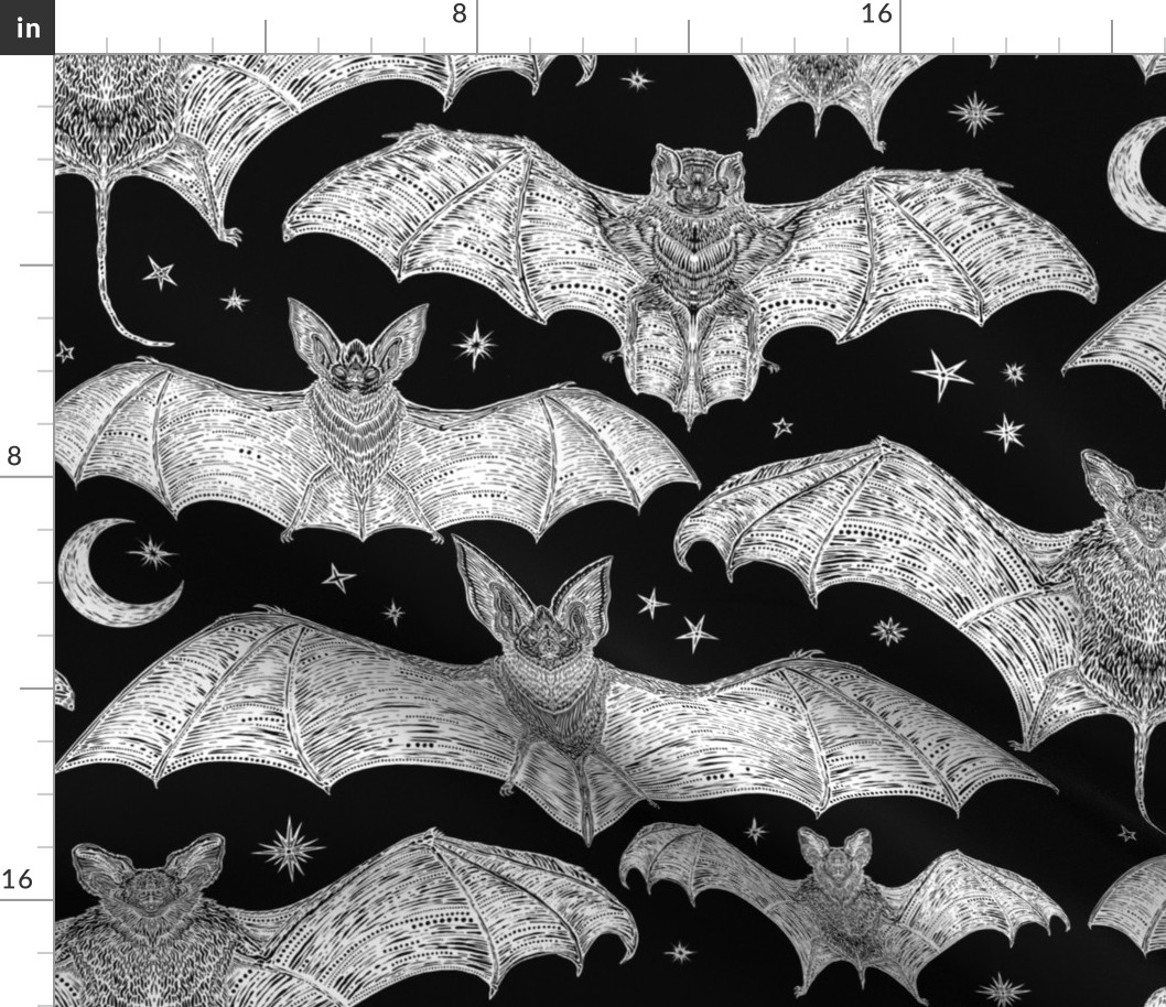 Hand Drawn Bats on Black