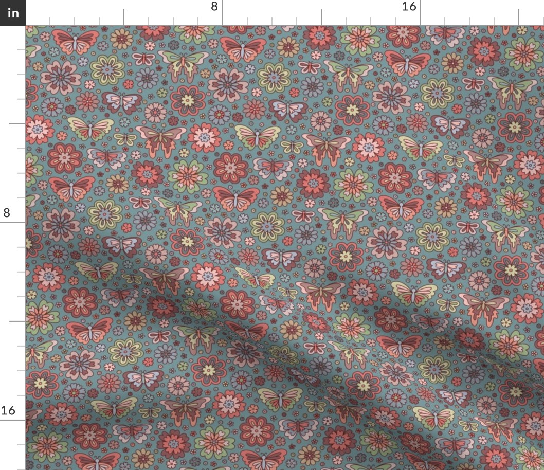 Butterfly Floral: Vintage Fabric Colorway (Small Scale)