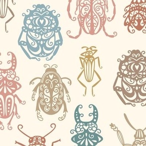 Decorative Beetles on Beige (Small Scale)