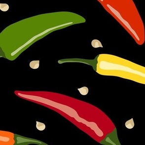 Hot Peppers on Black (Large Scale)