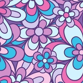 Funky Floral in Pink, Purple, & Blue (Large Scale)
