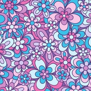 Funky Floral in Pink, Purple, & Blue (Medium  Scale)