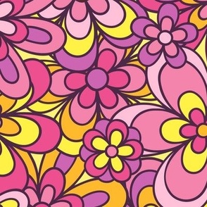Funky Floral in Pink, Purple, Orange & Yellow (Large Scale)