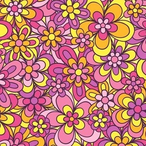 Funky Floral in Pink, Purple, Orange & Yellow (Medium Scale)