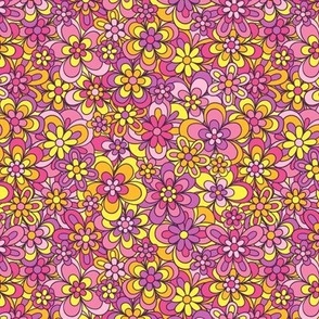 Funky Floral in Pink, Purple, Orange & Yellow (Small Scale)