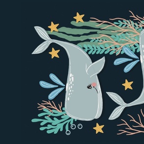 Whale Buddies Wall Hanging, Tea Towel, Whale and Seaweed, Under the Sea, Ocean Life, Fish and Whales, Gender Neutral, Nursery Decor, Kids Wallpaper, Kids Fabric, Nursery Wallpaper