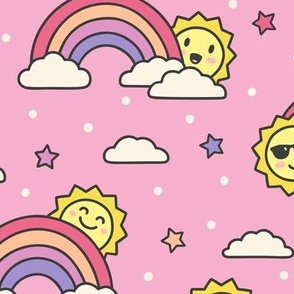 Rainbow Suns on Pink (Large Scale)