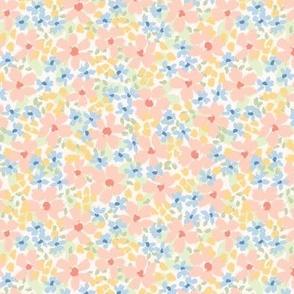 Inky Floral: Peach Blue Yellow Green (Small Scale)