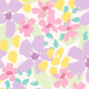 Inky Floral: Purple Pink Yellow Green  (Large Scale)