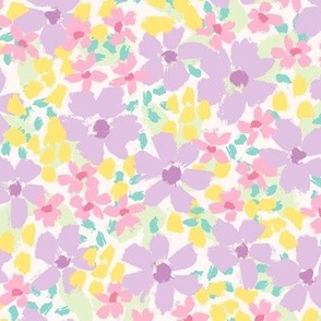 Inky Floral: Purple Pink Yellow Green  (Large Scale)