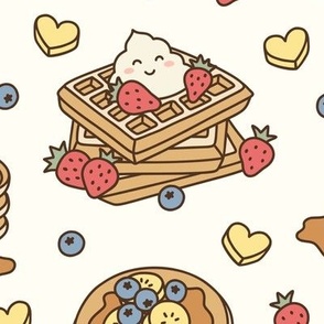 Kawaii Pancake & Waffles: Muted on Cream (Large Scale)