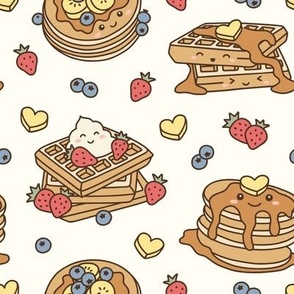Kawaii Pancake & Waffles: Muted on Cream (Medium Scale)