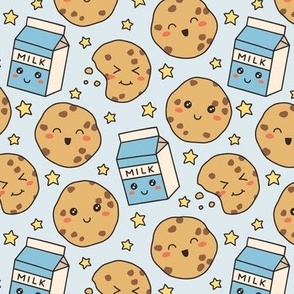 Cookies & Milk & Stars on Blue (Medium Scale)