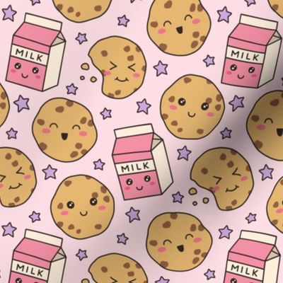 Cookies & Milk & Stars on Pink (Medium Scale)
