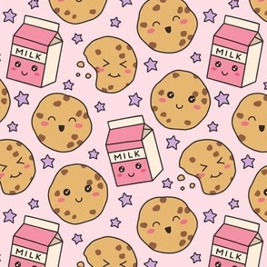 Cookies & Milk & Stars on Pink (Medium Scale)