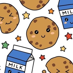Cookies & Milk & Rainbow Stars on White (Large Scale)