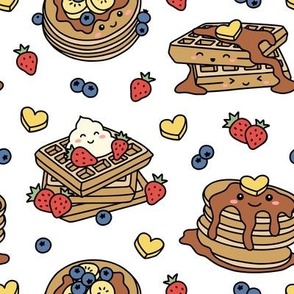 Kawaii Pancake & Waffles on White (Medium Scale)