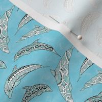Ditzy Light Blue and White Tribal Dolphins Ocean Animals