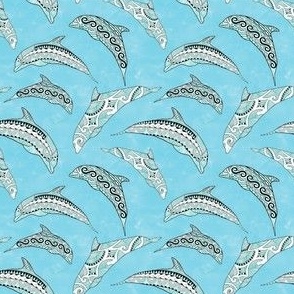 Ditzy Light Blue and White Tribal Dolphins Ocean Animals