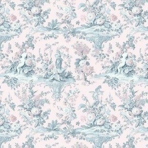 Vintage Toile 1 - Small Scale - Pink and Blue