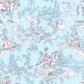 Vintage Toile 3 - Small Scale - Pink and Blue