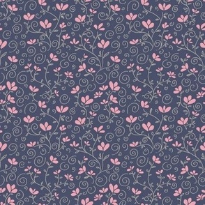 Pink on Navy Ditsy Flowers