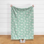 Retro Campers Summer Vacation at the Beach in seafoam green