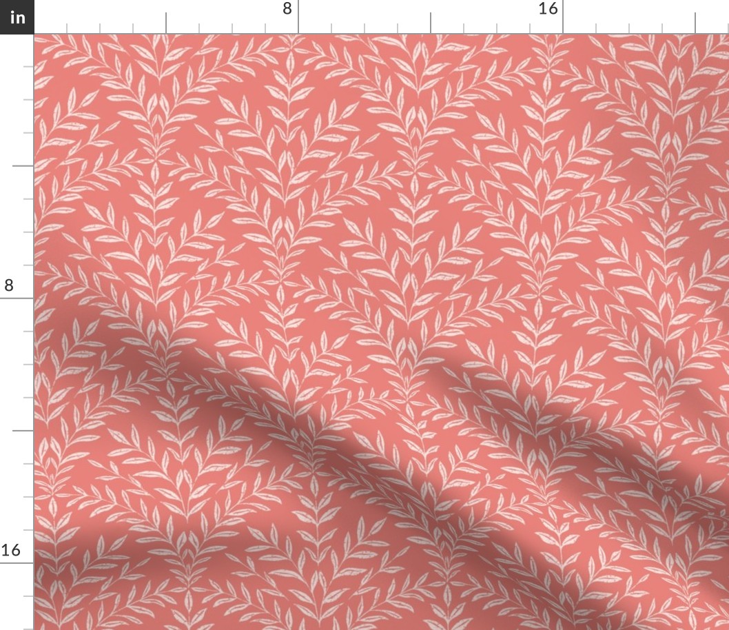 Woodblock Leaf Scallop - Coral Pink - Mid Scale