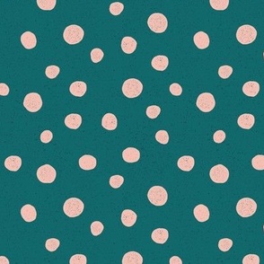Block Print Polka Dot - Teal/Light Pink - Mid Scale