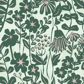 Block Print Floral Green and Pink_LARGE