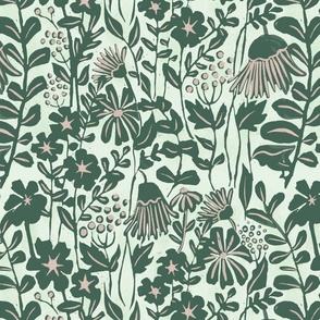 Block Print Floral Green and Pink_MEDIUM