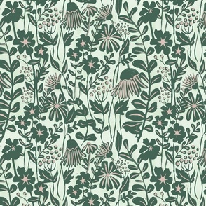 Block Print Floral Green and Pink_SMALL