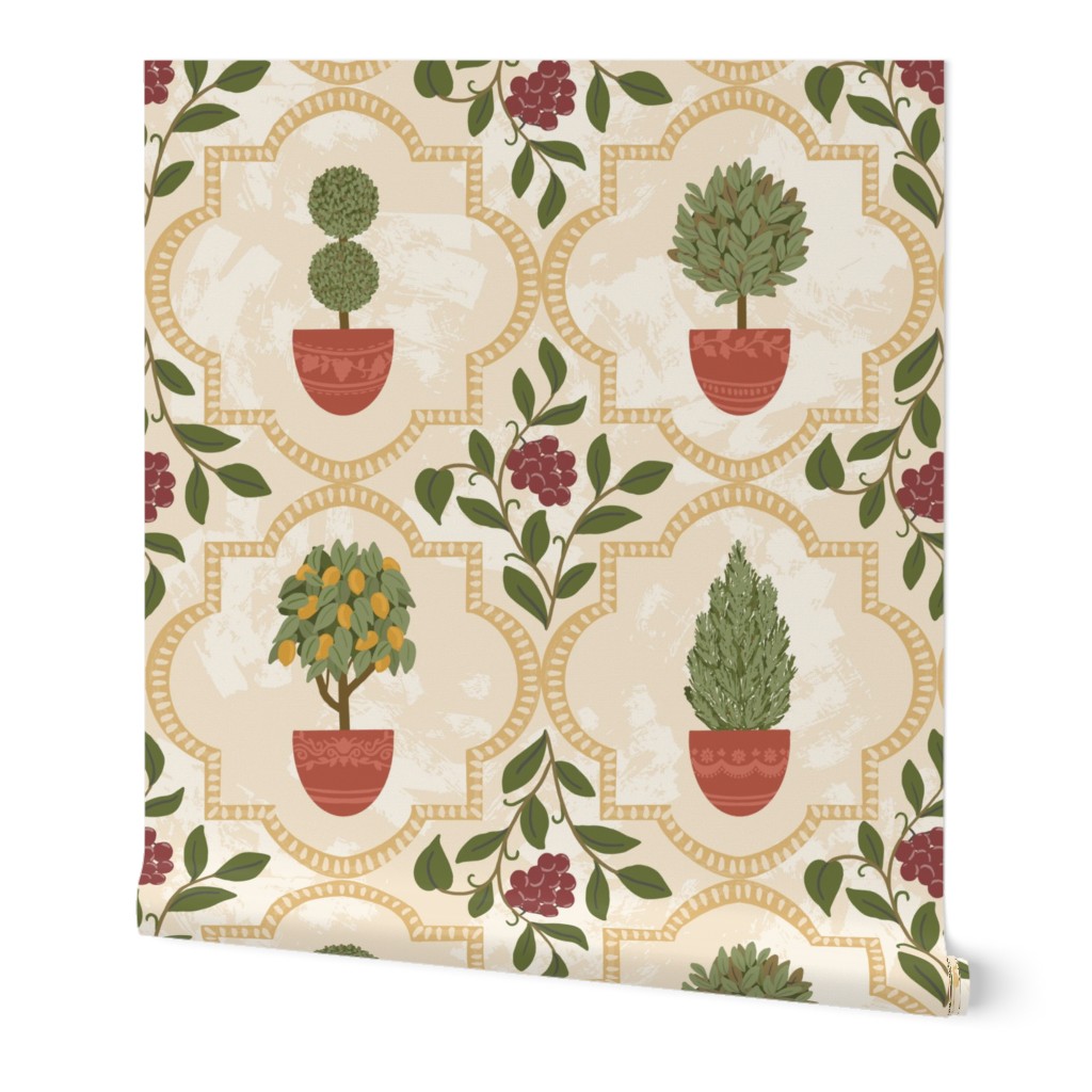 Beige Italian Garden Quatrefoil Limewash