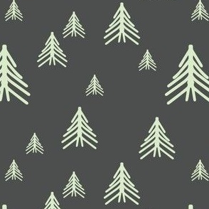 Modern Woodland Forest trees - Minimal Nature - green on black slate small