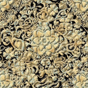 Carved Italian Sandstone on Black 18x18 Mirrored