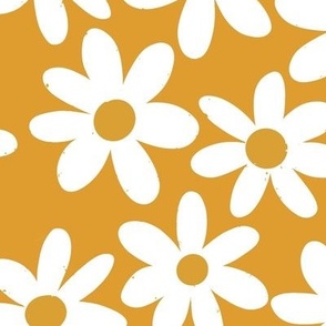 Gold Dainty Daises (Large), Vintage Inspired Daisy, Hand Drawn Flowers, Retro Daisy, Gold and White, Nostalgic  Whimsical, Retro Pattern, Retro Fabric, Charming Flowers, Vintage Flowers, Groovy Daisy