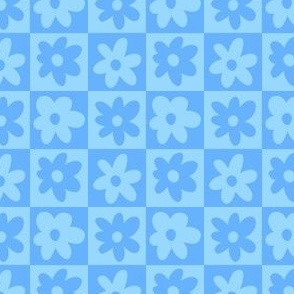 Blue Checkered Daisy Print