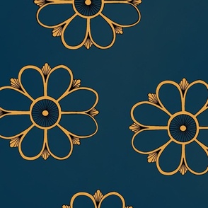 Brass Architectural Flowers - Navy