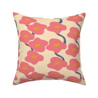 Beige Shocking Pink Hand Drawn Abstract Floral