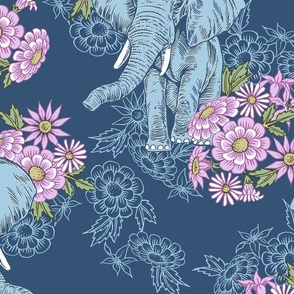 Henny The Elephant Floral - Blue Large