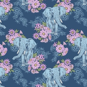 Henny The Elephant Floral - Blue Small